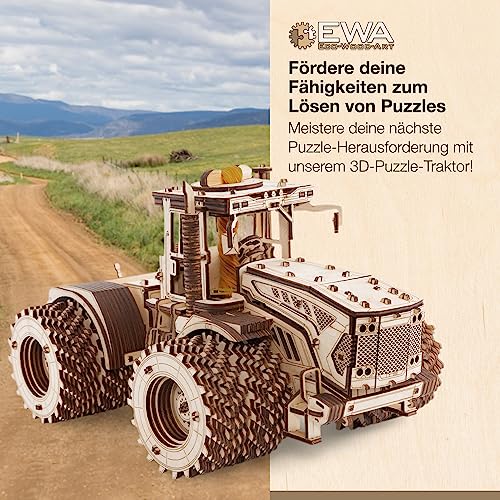 EWA Eco-Wood-Art - KIROVETS K-7M Three-Dimensional Mechanical Tractor-Puzzle for Adults and Teenagers-Collection Without Glue-596 Details, Colour Nature