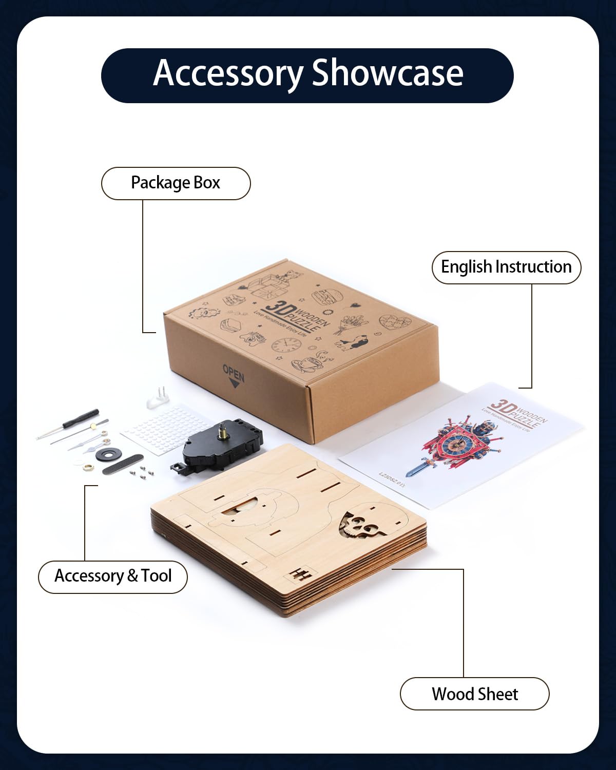 Rnfinewow 3D Wooden Puzzles for Adults, Knight Clock with Pendulum Model Kit, 3D Puzzles for Adults Room Home Decor DIY Wall Clock Kit, Holiday Birthday for Men Women Teens