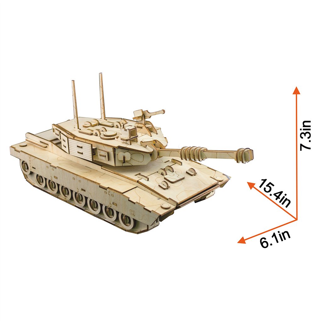 3D Wooden Puzzles Laser Engraving DIY Safe Assembly Constructor Kit Toy for Teens and Adults (Tank)