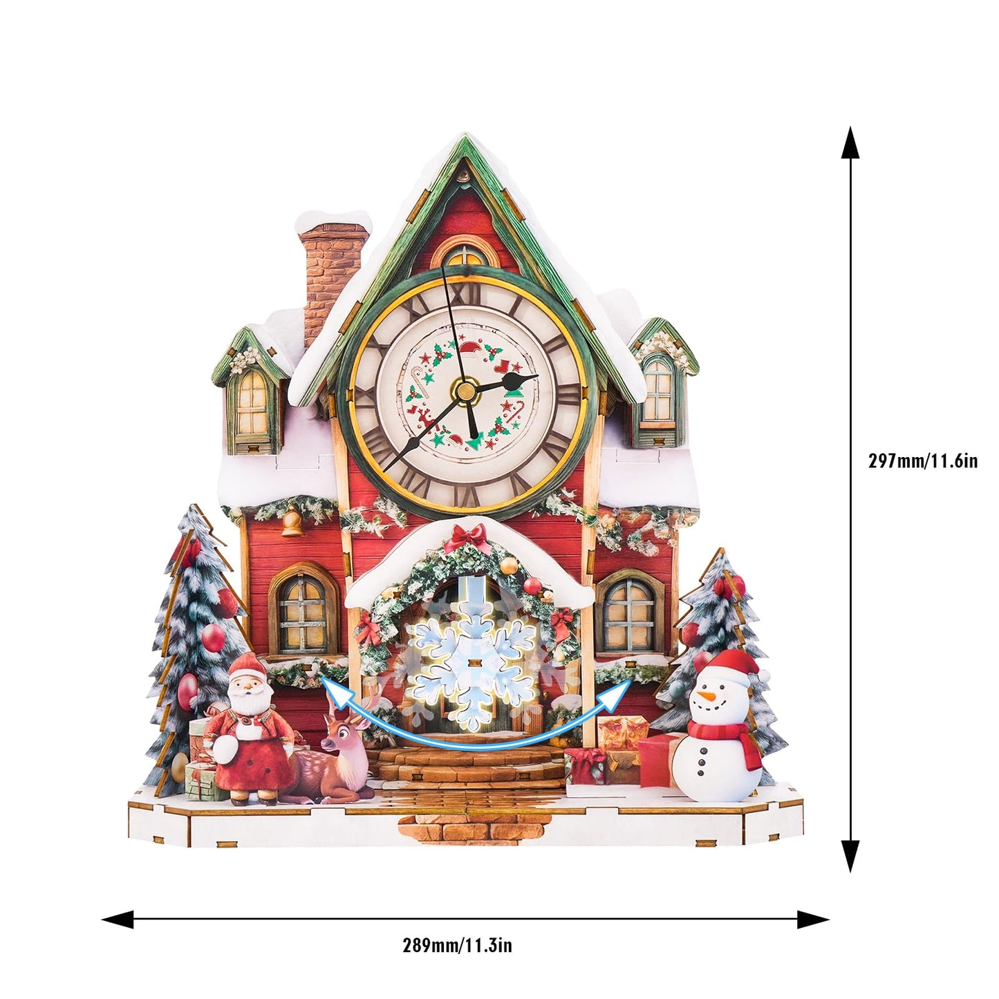 Cutywood 3D Puzzles for Adults Clock-Christmas House Design Model Kit-Mechanical DIY Pendulum Clock with Roman Numerals-Desk Home Office Decor Personalized Gift for DIY Lovers