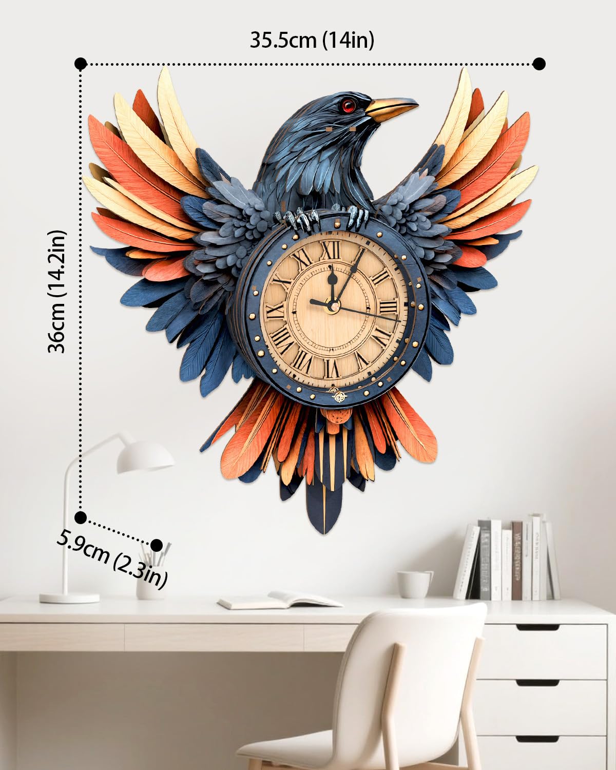 Rnfinewow 3D Wooden Puzzles for Adults,3D Puzzles for Adults Raven DIY Wall Clock Kit with Pendulum, 34 Pieces 3D Wooden Puzzles,Creative Gift Idea for Teens & Adults