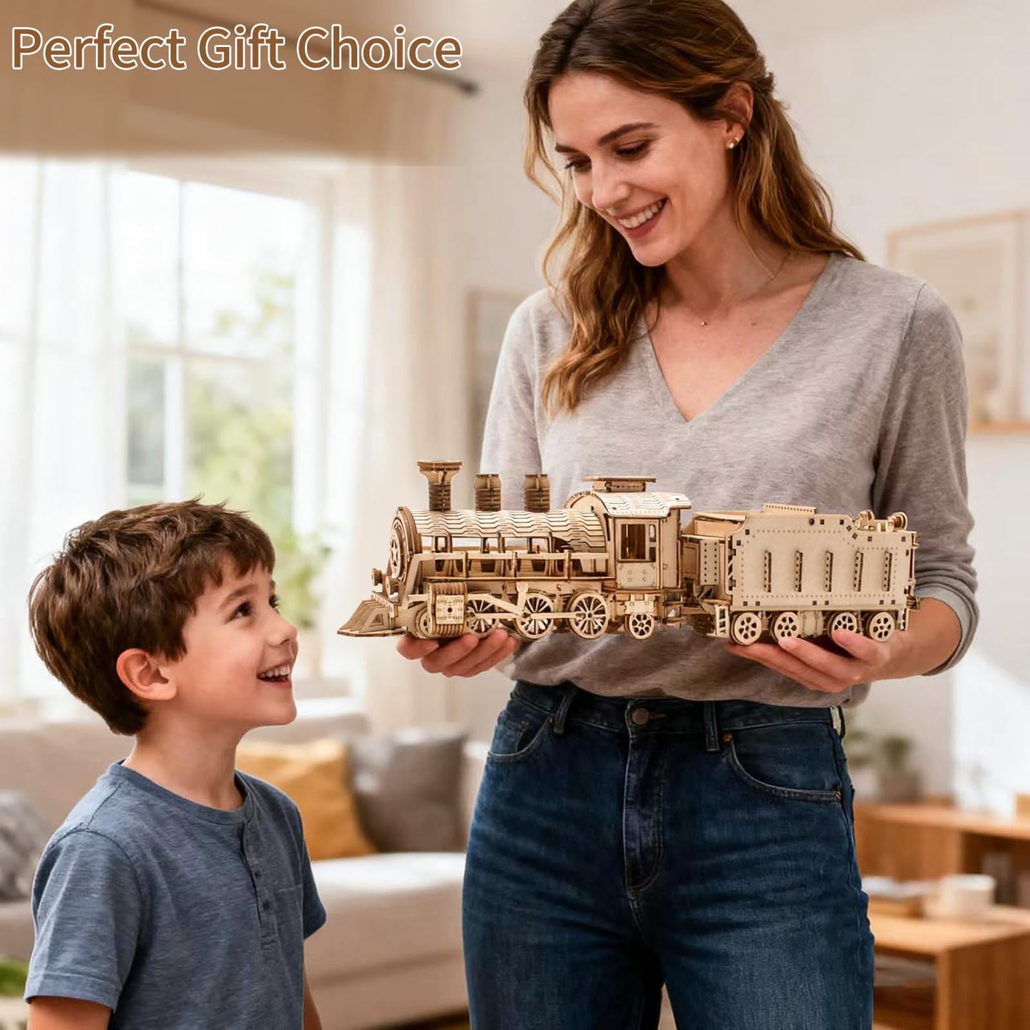 3D Wooden Puzzles for Adults, DIY Mechanical Model Kits for Adults and Kids to Build, Creative Gift for Women or Men Birthday, Christmas (Mechanical Train)