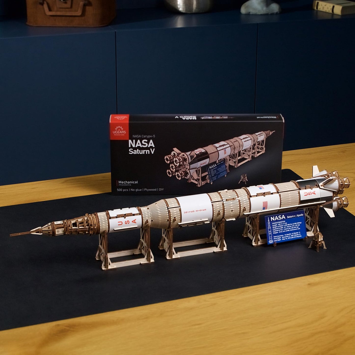 UGEARS NASA Saturn V Model Rocket Kit - Space Ship Model Kits for Adults - 3D Wooden Space Shuttle Building Puzzles - Rocketship Spacecraft 3D Wood Puzzle