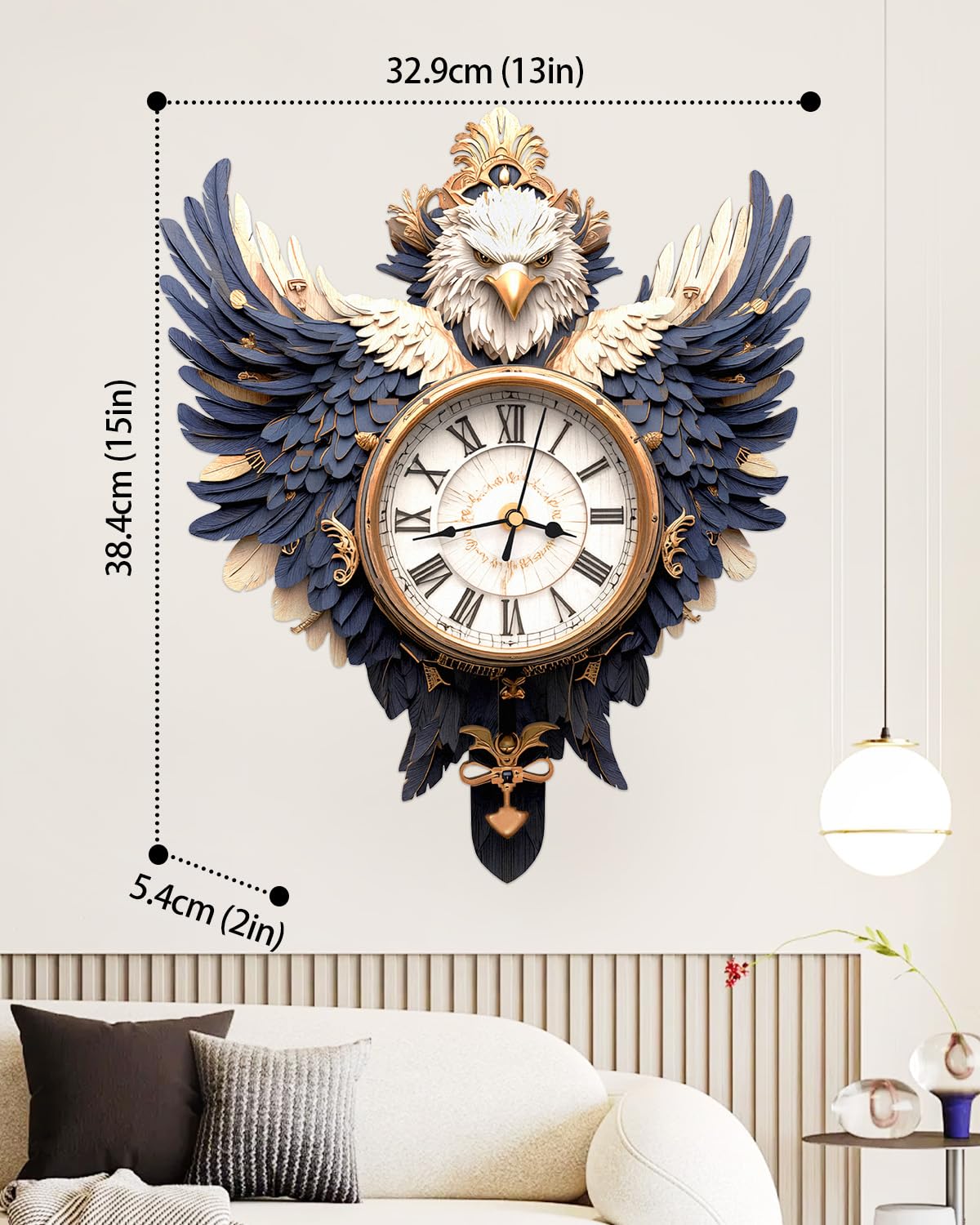 Rnfinewow 3D Wooden Puzzles for Adults, Bald Eagle Clock with Pendulum Model Kit, 3D Puzzles for Adults Room Home Decor DIY Wall Clock Kit, Holiday Birthday Christmas Day Gifts for Men Women Teens