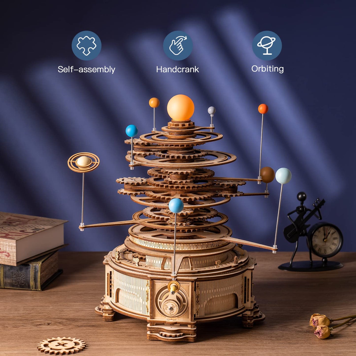 ROKR 3D Wooden Puzzles for Adults Huge Orrery Model - Toy Building Set Mechanical Puzzles 8 Orbiting Planets Unique Gifts for Men and Women