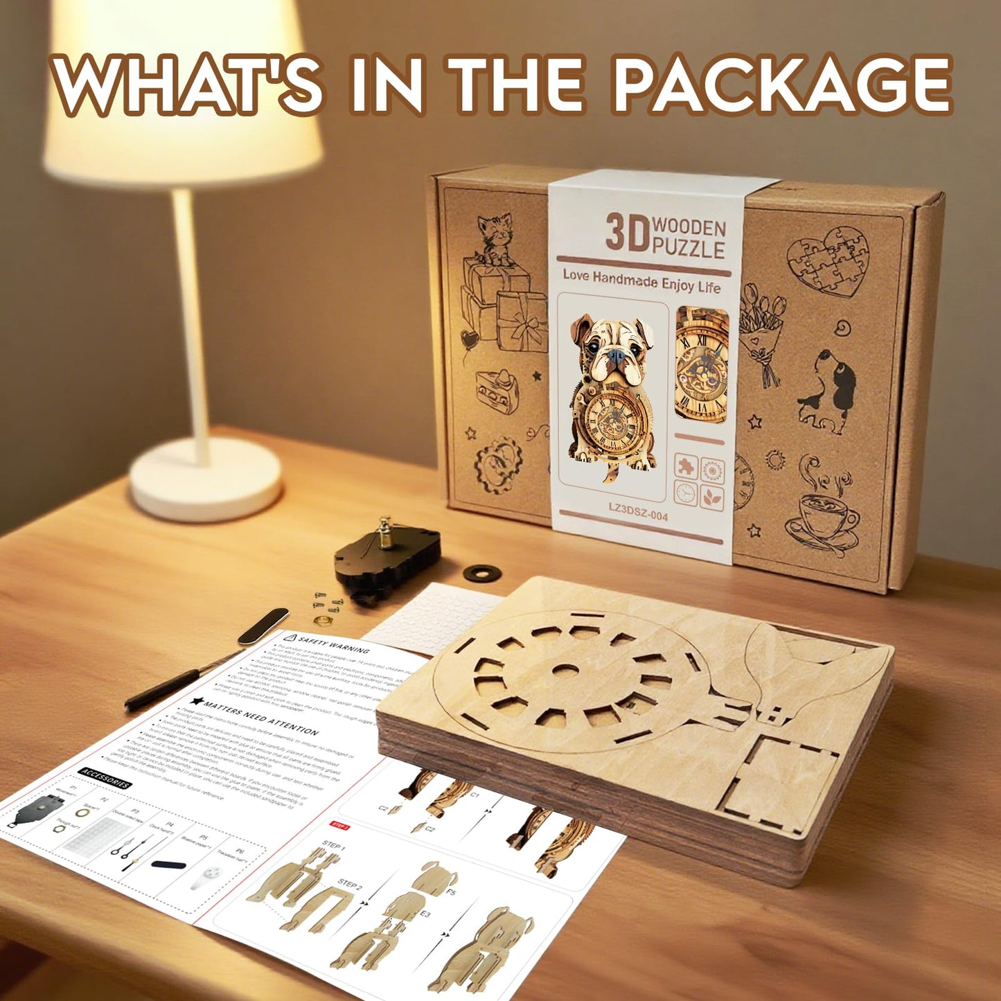 Cutywood 3D Puzzle for Adults Bulldog Clock - Mechanical DIY Wall Clock Kit Model Building Set Hobbies for Women Men Puzzle Home Decor & Stress Relief Craft Unique Gift for DIY Lovers