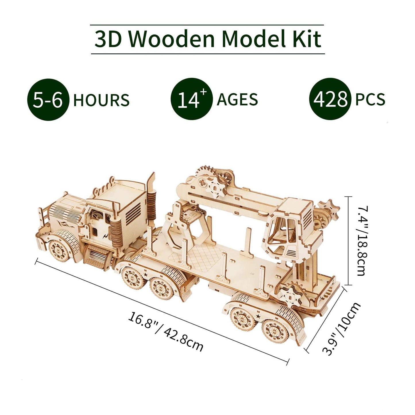 3D Wooden Puzzle for Adults, Wooden Mechanical Truck Crane Puzzles, DIY Model Building Kit Handicraft Wood Craft Hobbies Toy, Birthday for Hobbyist Teens Family Women Men, 428 Pieces
