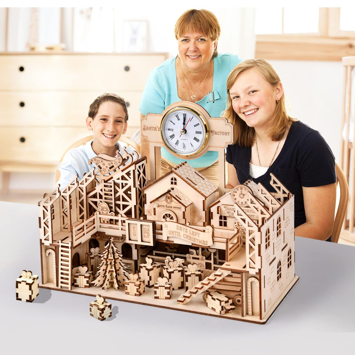 3D Wooden Puzzles for Santa's Workshop, Wood Creative Mechanical Puzzles Assembly Model Building Kits to Build for Adults & Kids, Christmas Decor Model Kit(No Battery Included)