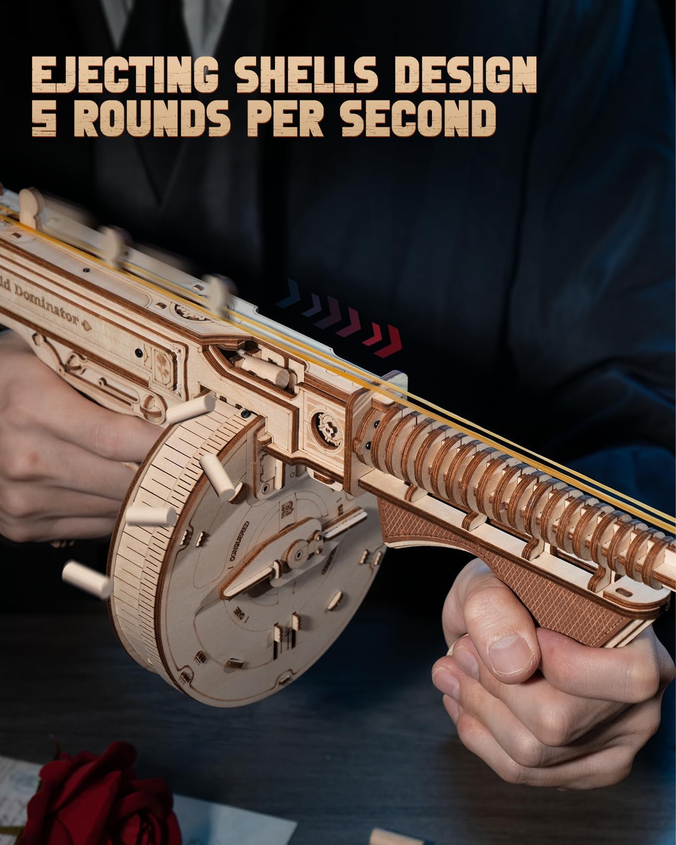 ROKR 3D Wooden Puzzles for Adults-Rubber Band Toy Tommy Gun-Model Kits to Build for Adults-Wood Puzzles Adult-Hobbies for Men-Gift Idea for Christmas