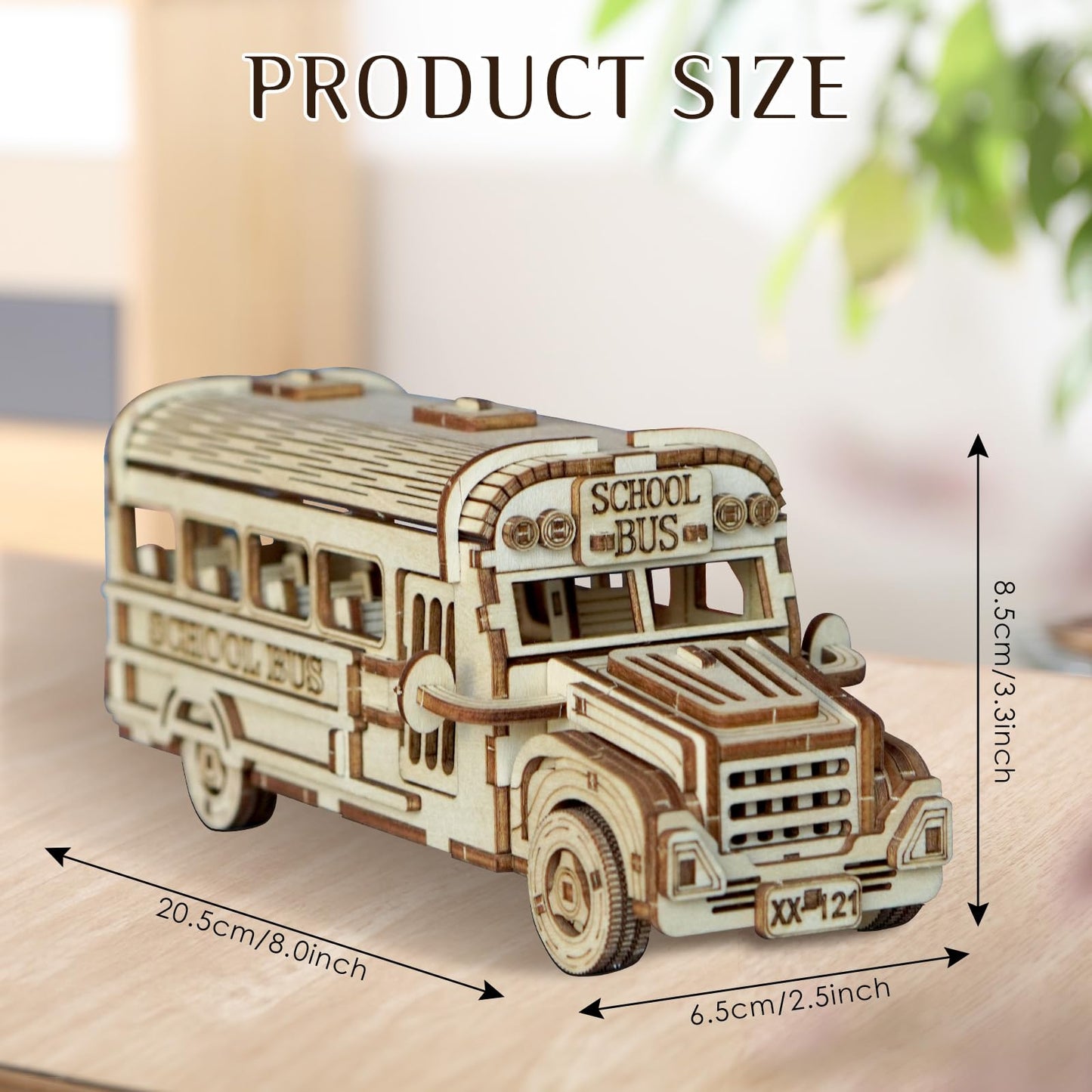 Foyucool 3D Wooden Puzzle for Adults, DIY Creative School Bus Design Model Kit, Creative Assembly Model Building Kits to Build for Adults, DIY Assembly Puzzle for Christmas Day