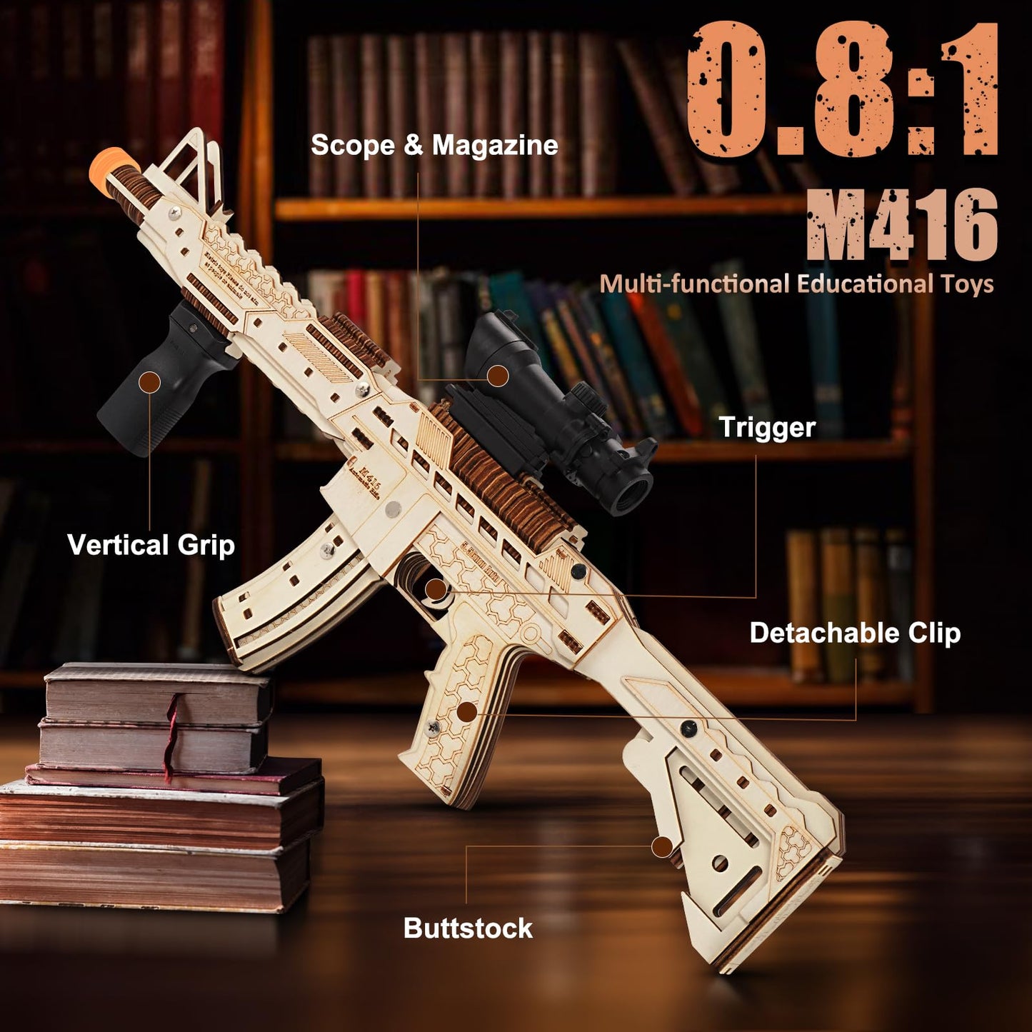 maysida 3D Wooden Puzzles for Adults, Wooden 3D Puzzle M416 Model Electric Toy Building Model Kits with Sight and Goggles, DIY Wood Crafts Cool Toys Unique Gifts Hobbies for Men Women Teens