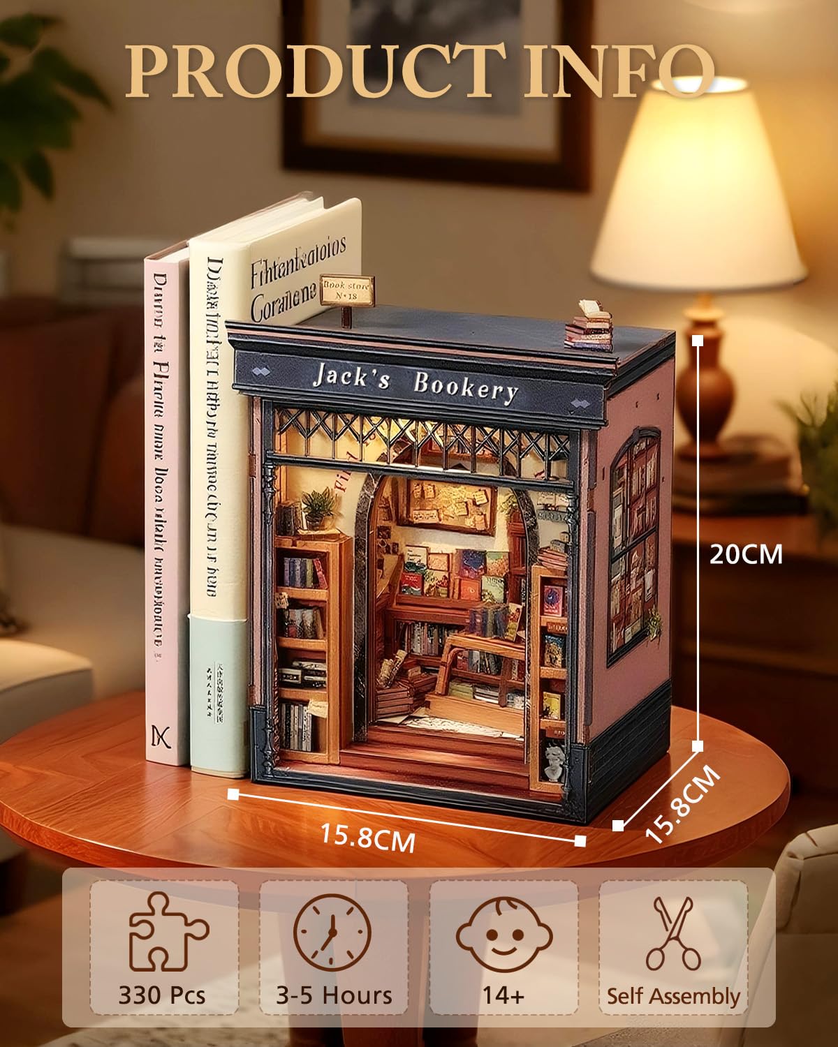Cutefun Book Nook Kit, DIY Miniature Dollhouse Library Kit for Adults and Teens, Tiny House Building Bookshelf Insert Decor with LED Light, Gifts for Family and Friends (Jack's Bookery)