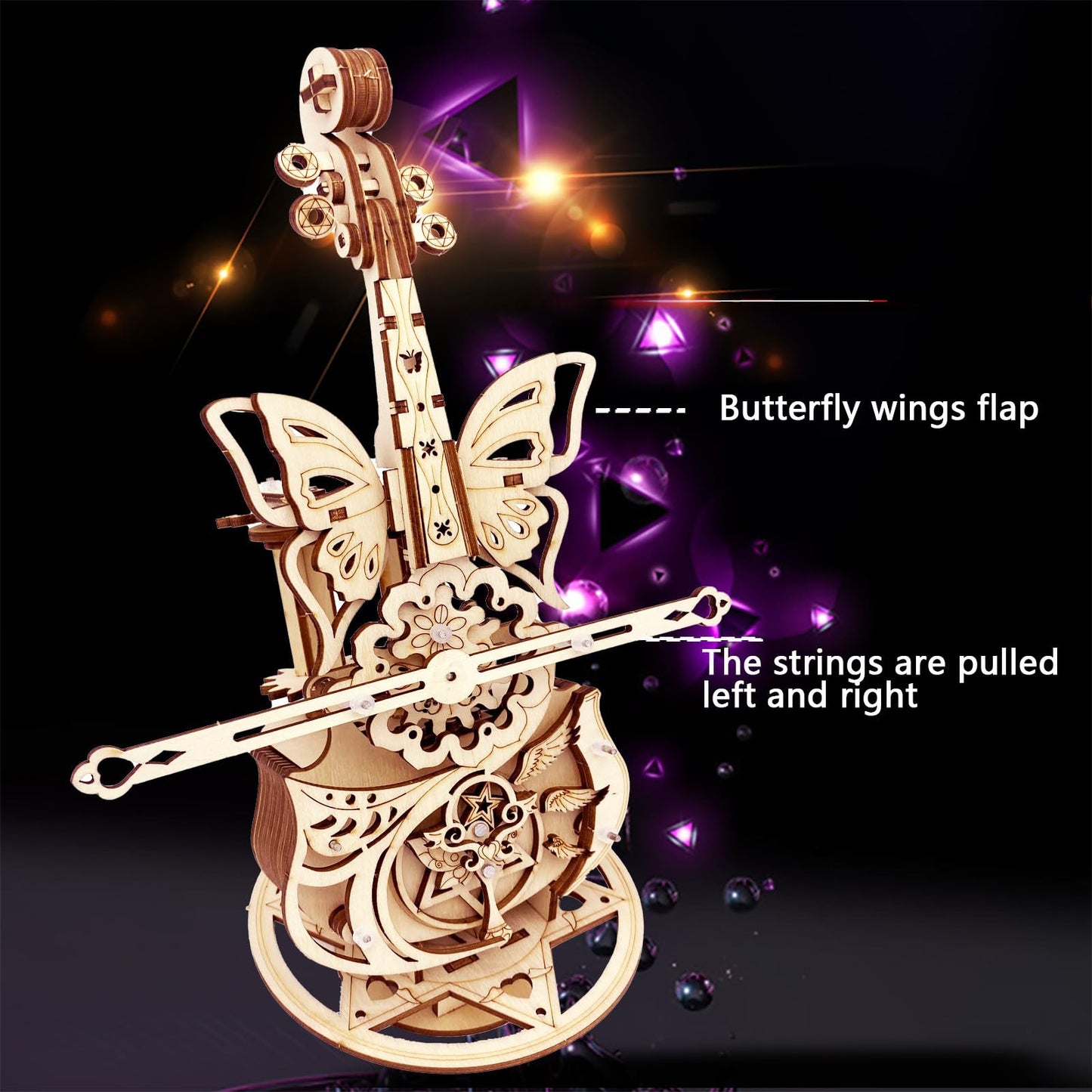 3D Wooden Puzzle for Adults - Cool Cello Music Box DIY Model for Adults to Build Wood Crafts Mechanical Puzzle Building Kits for Kids Age 14+Years Old