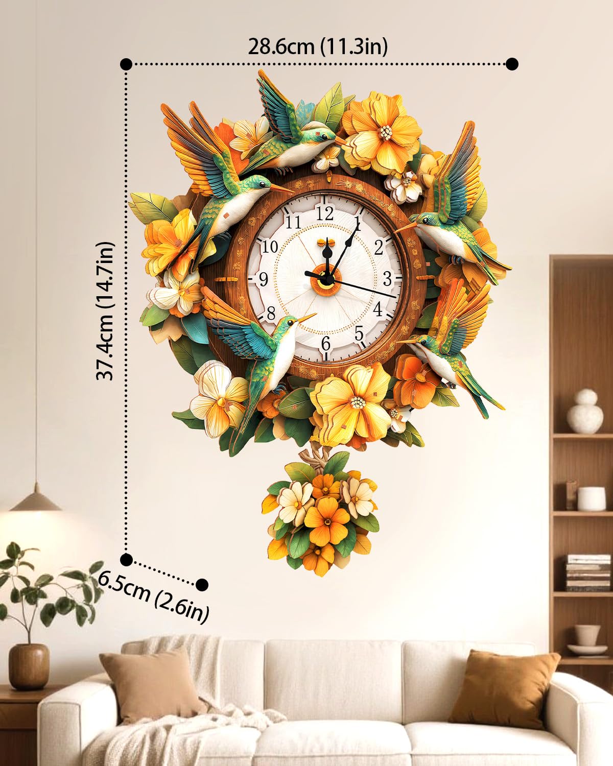 Rnfinewow 3D Wooden Puzzles for Adults, Hummingbird Clock with Pendulum Model Kit, 3D Puzzles for Adults Room Home Decor DIY Wall Clock Kit, Holiday Birthday Christmas Gifts for Men Women Teens