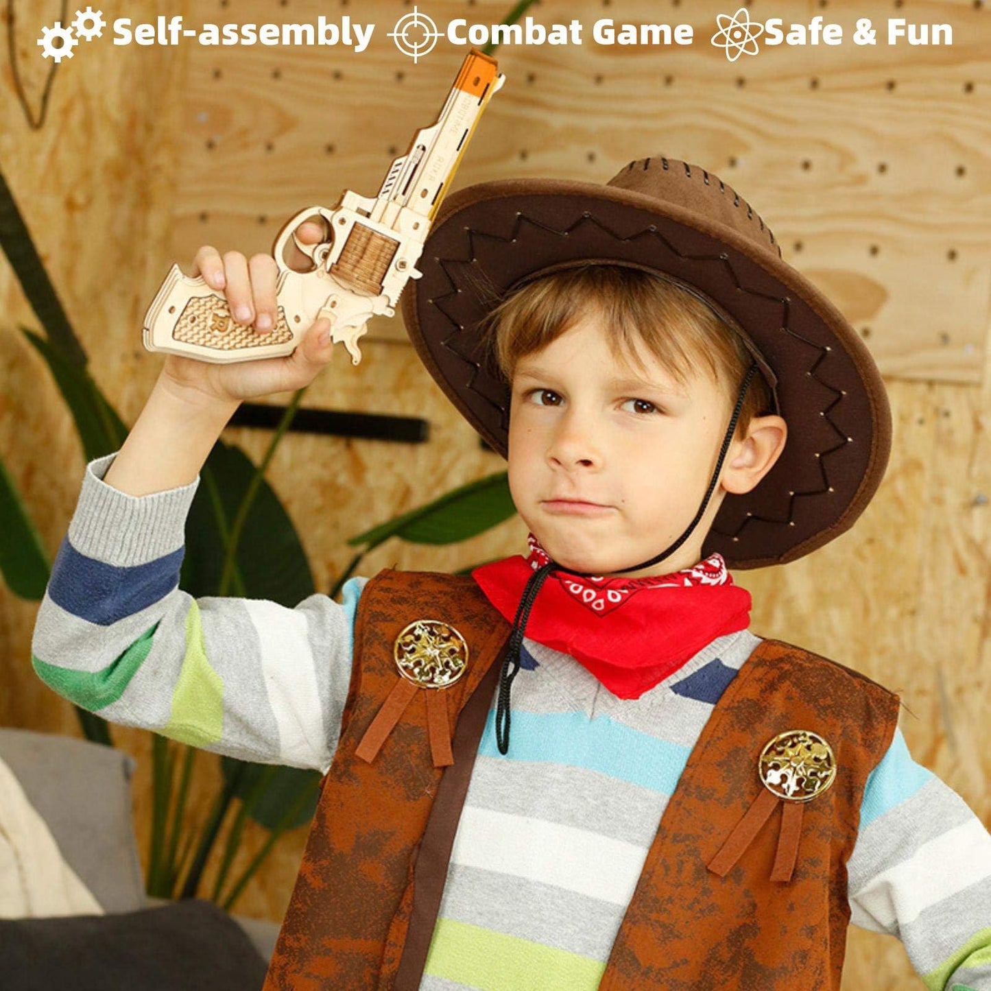 ROKR 3D Wooden Puzzle DIY Building Toys Mechanical Model - Multi-Player Game with Wood Targets &Rubber Bands, Gifts for Adults