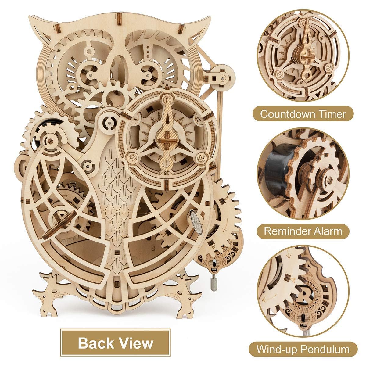 ROKR 3D Wooden Puzzles for Adults Owl Clock - Mechanical Model Building Kit DIY Hobbies for Men Women 161PCS Clock Puzzle Creative Craft Gift Home Decor for Family