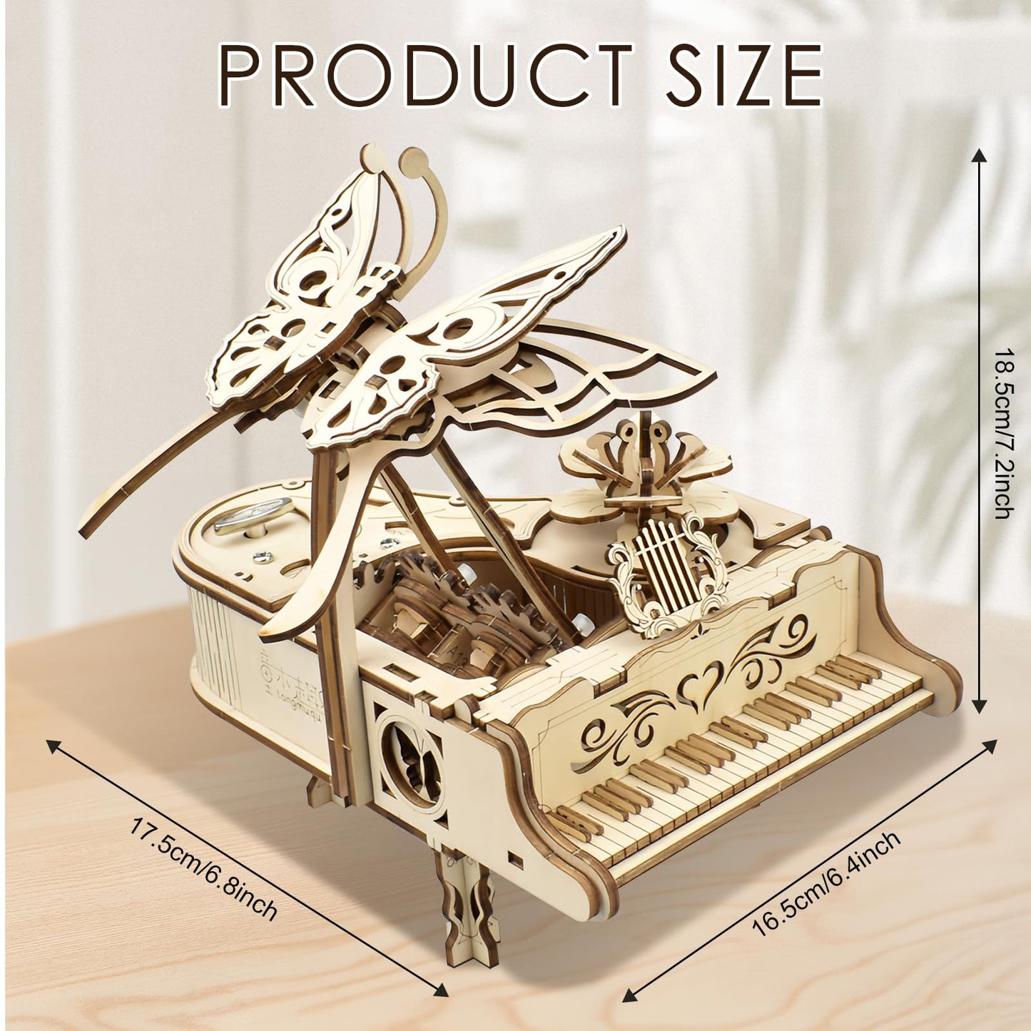 Foyucool 3D Wooden Puzzles, DIY Mechanical Puzzle Model Kits, 143 Pieces Wooden Models for Adults to Build, Home Decor, Piano Music Box with Butterfly