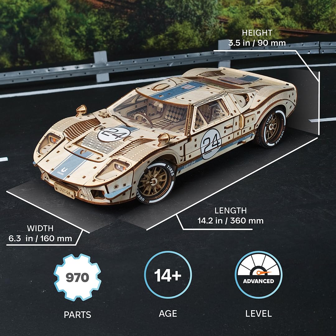 UGEARS UGT-24 Endurance Racer 3D Wooden Puzzles for Adults - DIY Model Car Kits 3D Puzzle, Mechanical Wooden Model Kits for Adults to Build, Wood Sports Car Racing Brain Teaser, Hobby Gift