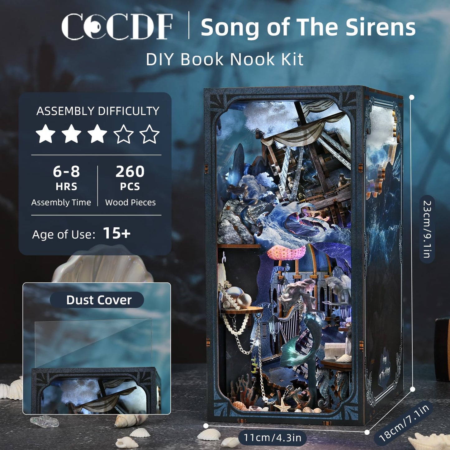 CCCDF Book Nook Kit, DIY Miniature Dollhouse Kit Tiny House Mini Booknook Craft Bookshelf Decor, 3D Wooden Puzzles for Adults, Gifts for Book Lovers (Song of The Sirens)