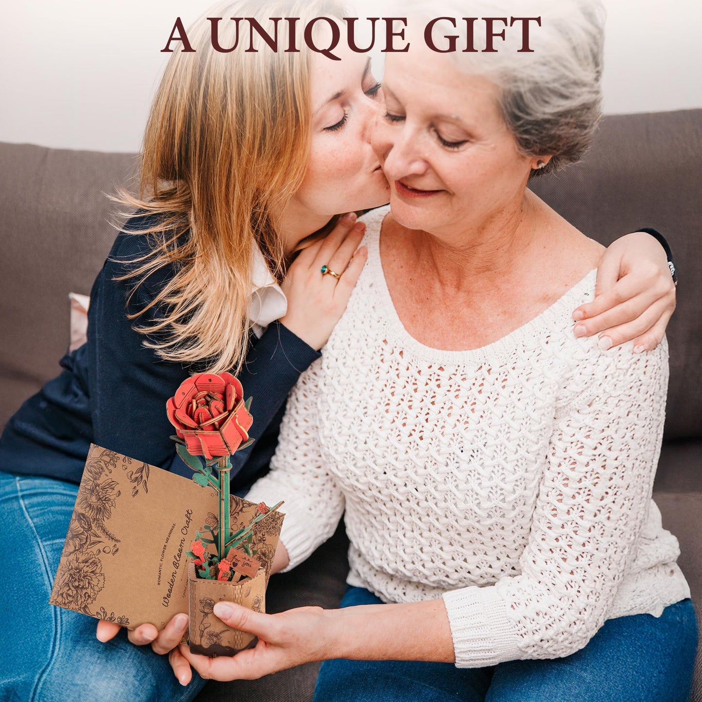 ROBOTIME Red Rose 3D Wooden Flower Puzzle, DIY Craft Kit for Adults, Everlasting Artificial Floral Bouquet, Unique Romantic Gift for Her, Wife, Girlfriend