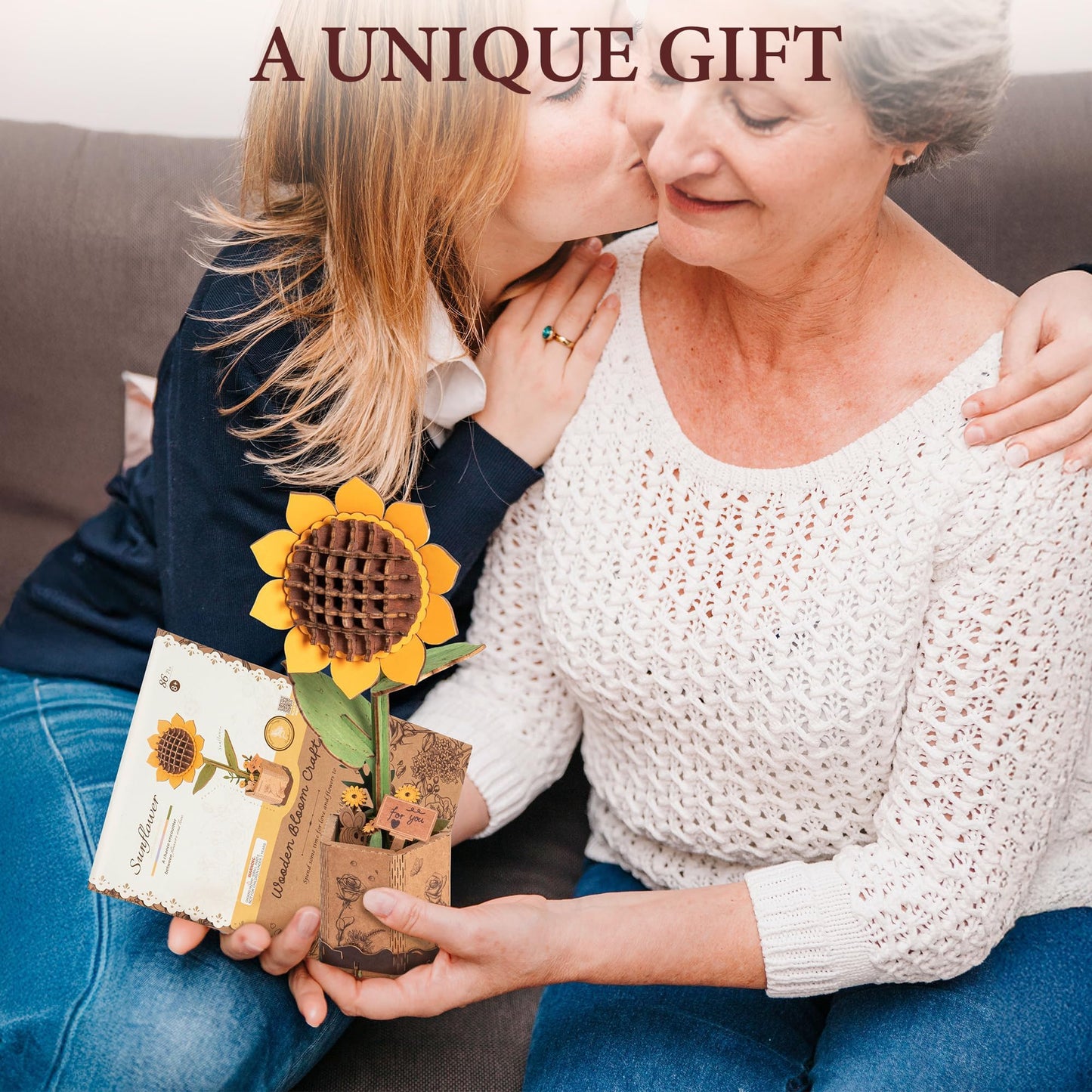 ROBOTIME Sunflower 3D Wooden Puzzle for Adults - DIY Crafts Building Kit, Relaxing Stress Relief Home Decor Art Model, Unique Birthday Gift for Mom, Women, Her