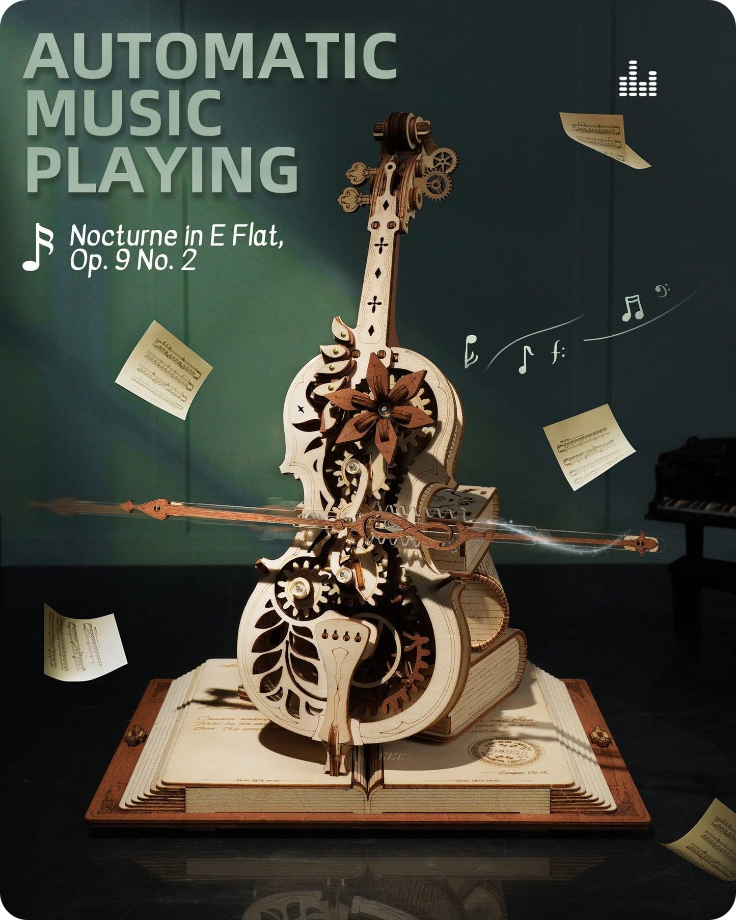 ROKR 3D Wooden Puzzles for Adults,Wooden Music Box Kits-Cello Wood Model Kits for Adults to Build,Stem Projects for Teens,Birthday Gifts Hobbies for Women Men