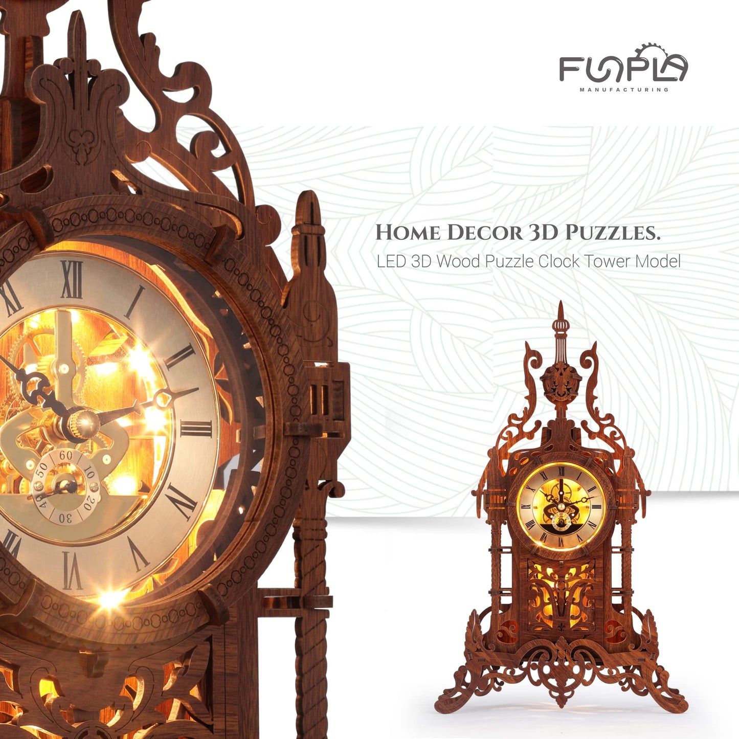FUNPOLA LED 3D Wood Puzzle Clock Tower, 3D Building Model, DIY 3D Clock Kit (LED-WTC02)