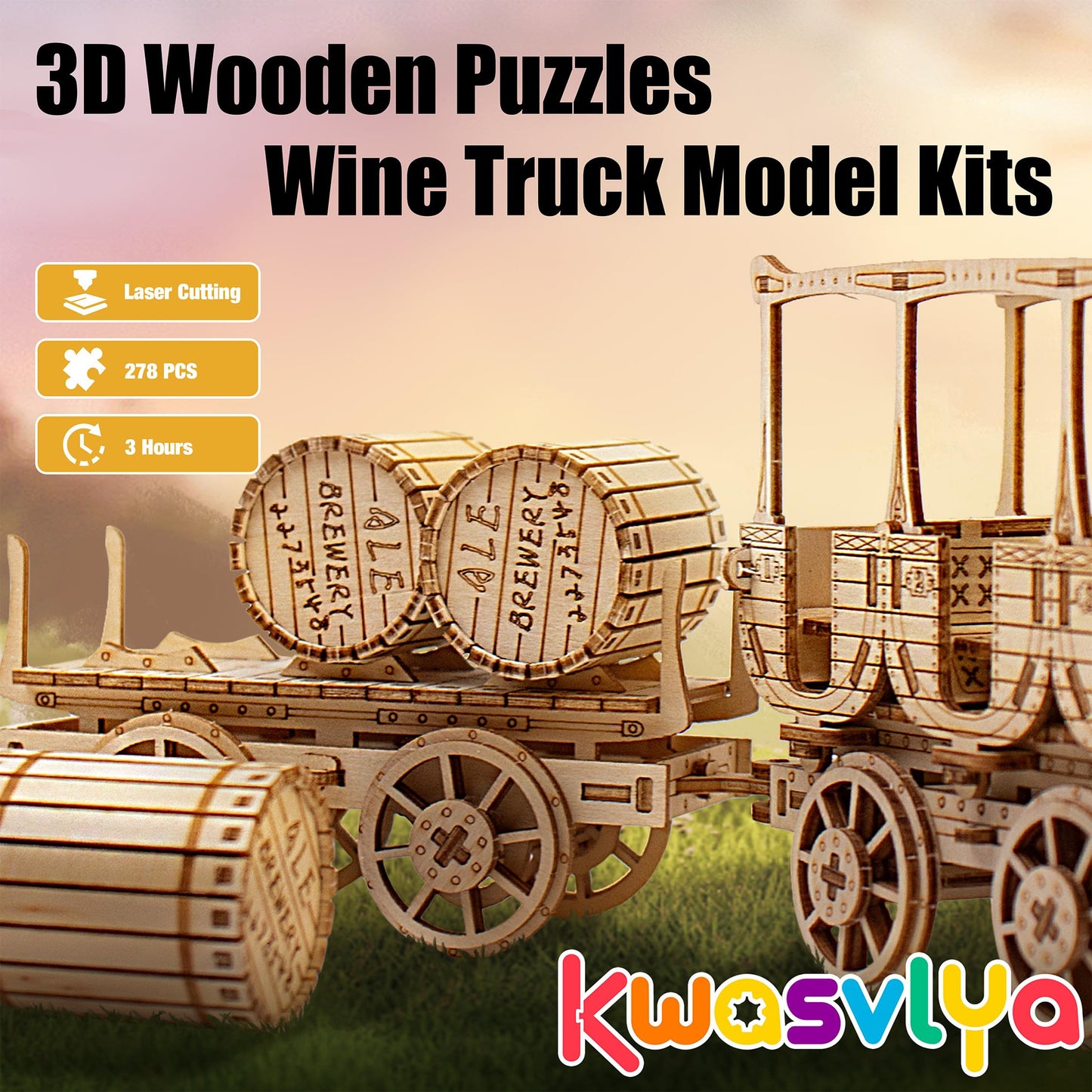 KWASVLYA 3D Wooden Puzzles Wine Truck Model Kits, Wooden Train Puzzles for Adults and Teens, Educational Brain Teaser Assembly Model, Gifts for Christmas/Birthday