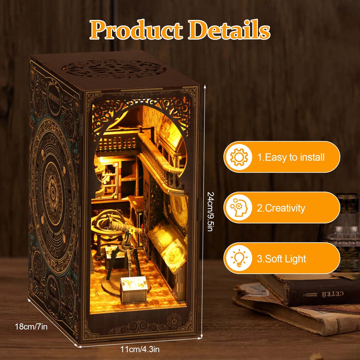 Book Nook Kit for Adult - THRIVINGIVAN DIY Miniature Model Build Dollhouse Kit 3D Wooden Puzzle with Sensor Led Light for Bookshelf Bookend Insert Decor Adults Teen Crafts