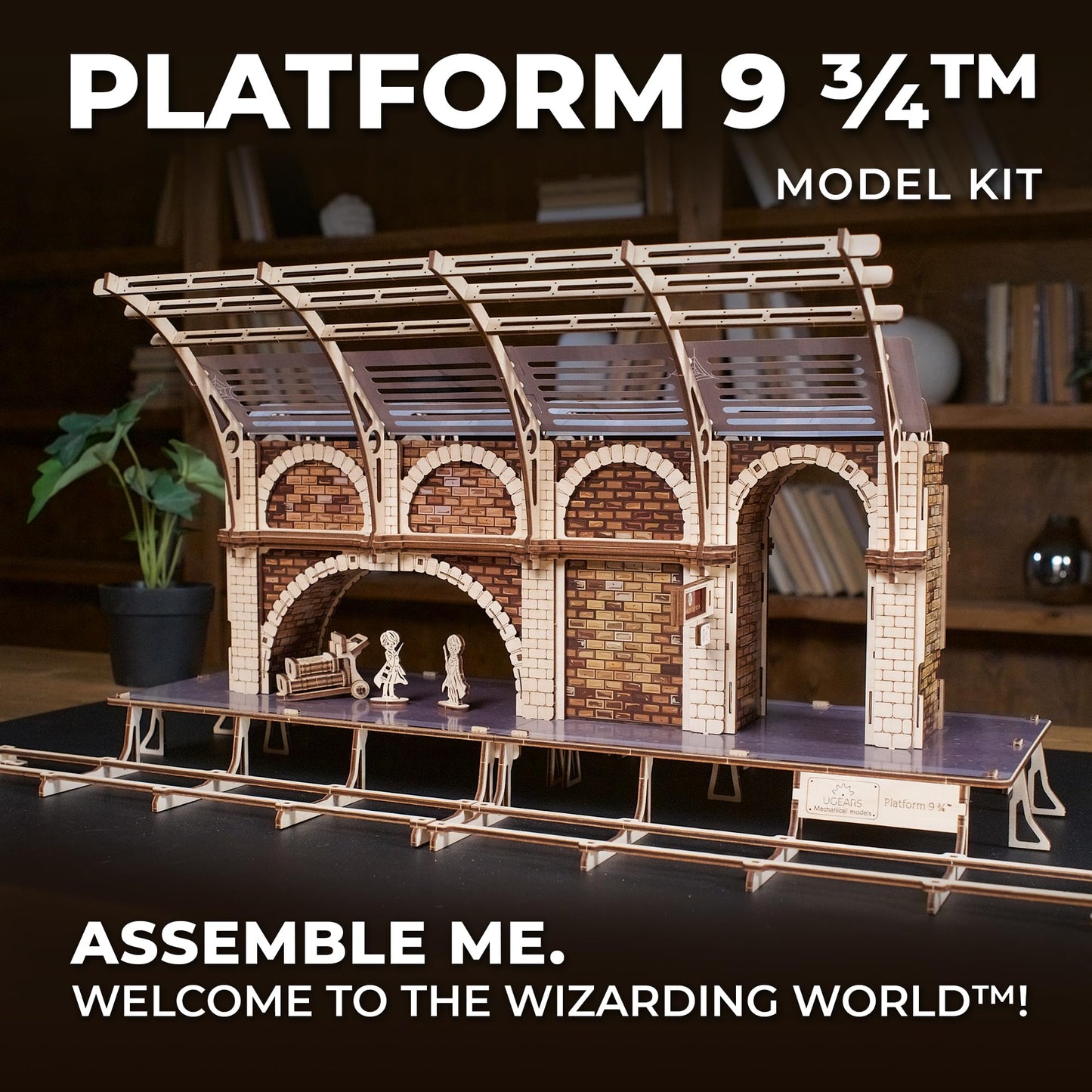UGEARS Harry Potter Platform 9 ¾ 3D Puzzle - Wooden Model Kits for Adults To Build - Mechanical Wooden Model Kit - Compatible with Ugears Hogwarts Express Train - 3D Wooden Puzzle includes 2 Figurines