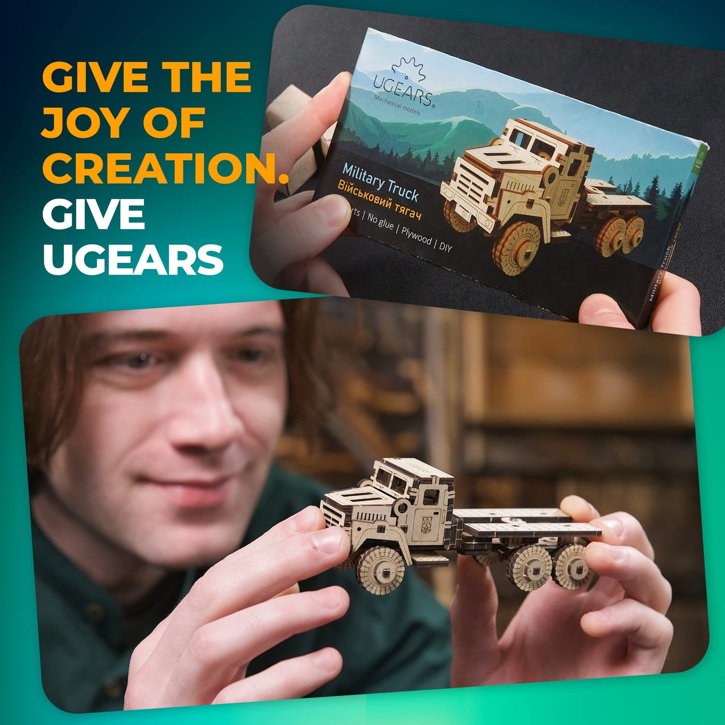 UGEARS Military Truck 3D Puzzle - Wooden Model Kit for Adults to Build - Mechanical Model Truck Car Making Kit - 3D Jigsaw Puzzle Wood Off-Road Car - DIY Brain Teaser Puzzle Construction Set