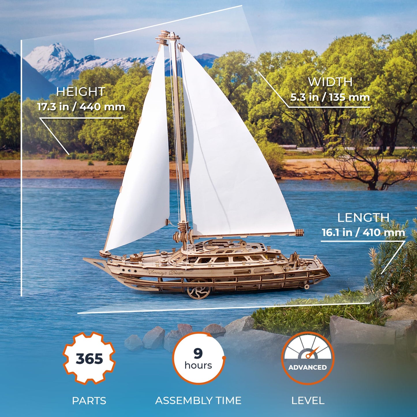 UGEARS Serenity’s Dream Model Yacht - Model Ships Kits for Adults - Wooden Models to Build for Adults - 3D Puzzles Adult Ship Model Kit - DIY Wooden Model Boats for Enthusiasts