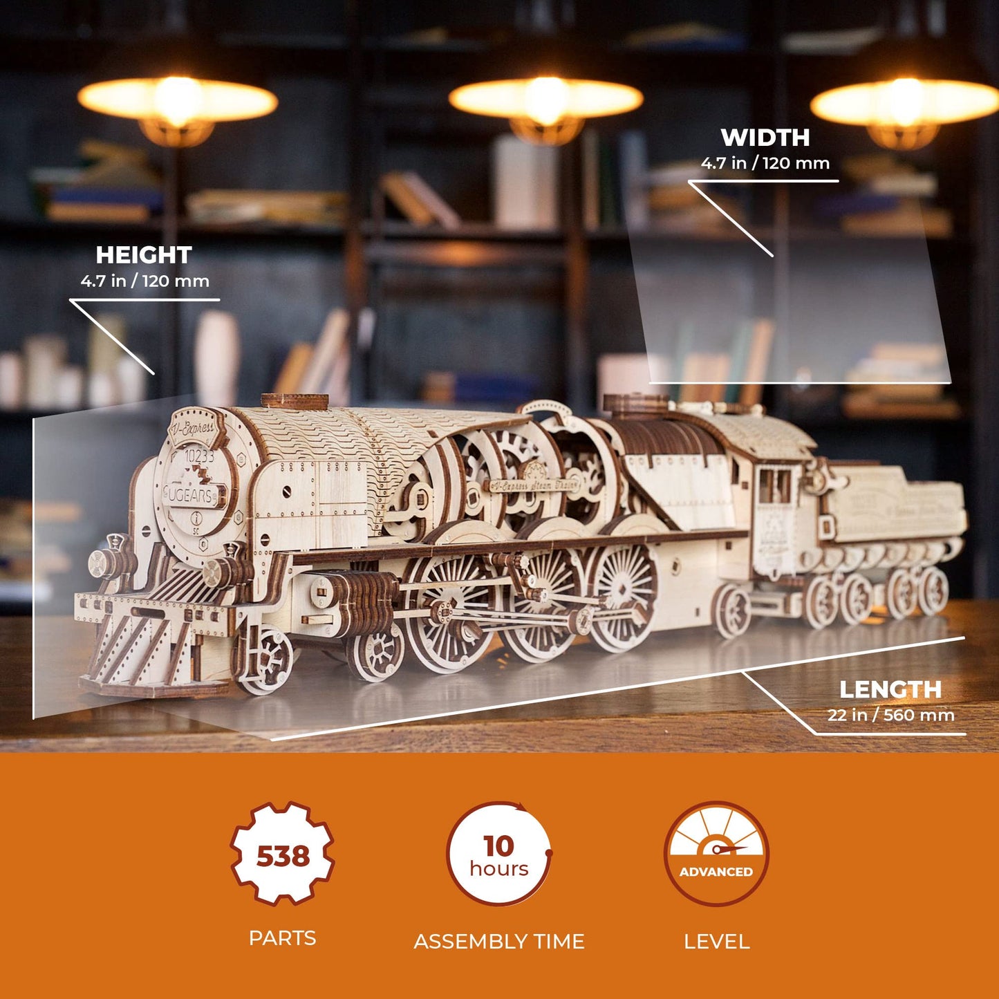 UGEARS 3D Puzzles for Adults - V-Express Steam Train with Tender Idea- 3D Wooden Puzzle Model Kits for Adults and Teens Building Kit Wooden Model Kits