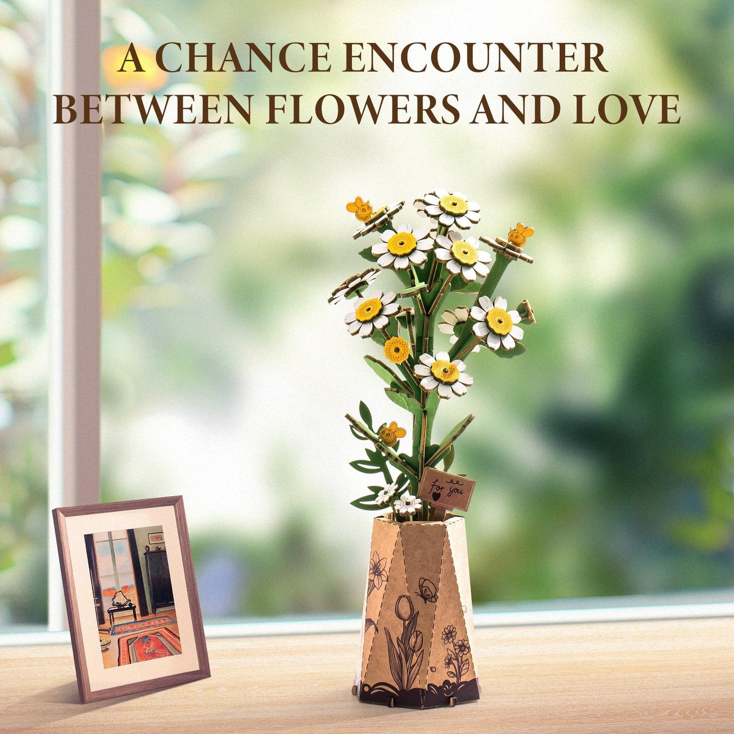 ROBOTIME 3D Wooden Flower Puzzle, Chamomile DIY Craft Kit for Adults, Artificial Flower for Home Table Decor, Gift for Women, Mom, Wife