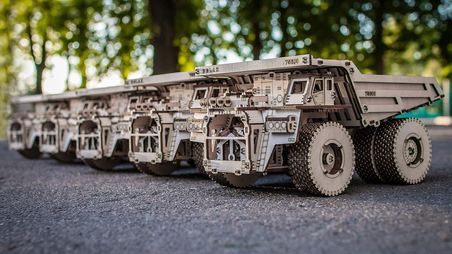 3D Puzzles for Adults - DIY Belaz 75600 Dump Truck 3D Wooden Puzzle with Wind Up Mechanism Piston Engine for 15 yrs Above & Adults - Model Building Kits by Eco Wood Art 307 Pcs