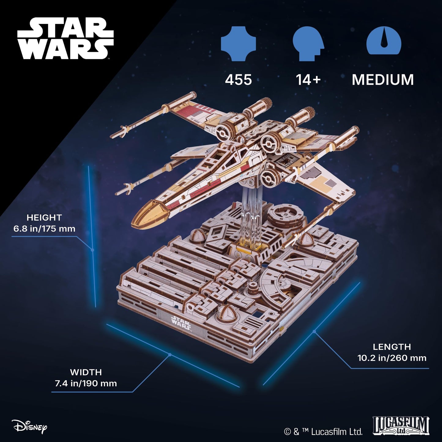 UGEARS Star Wars ™ Luke Skywalker’s X-Wing Starfighter ™ 3D Wooden Puzzles for Adults – Mechanical Wood Model Kits, Star Wars Model Kit, DIY 3D Puzzle, Hobby for Adults, Brain Teaser