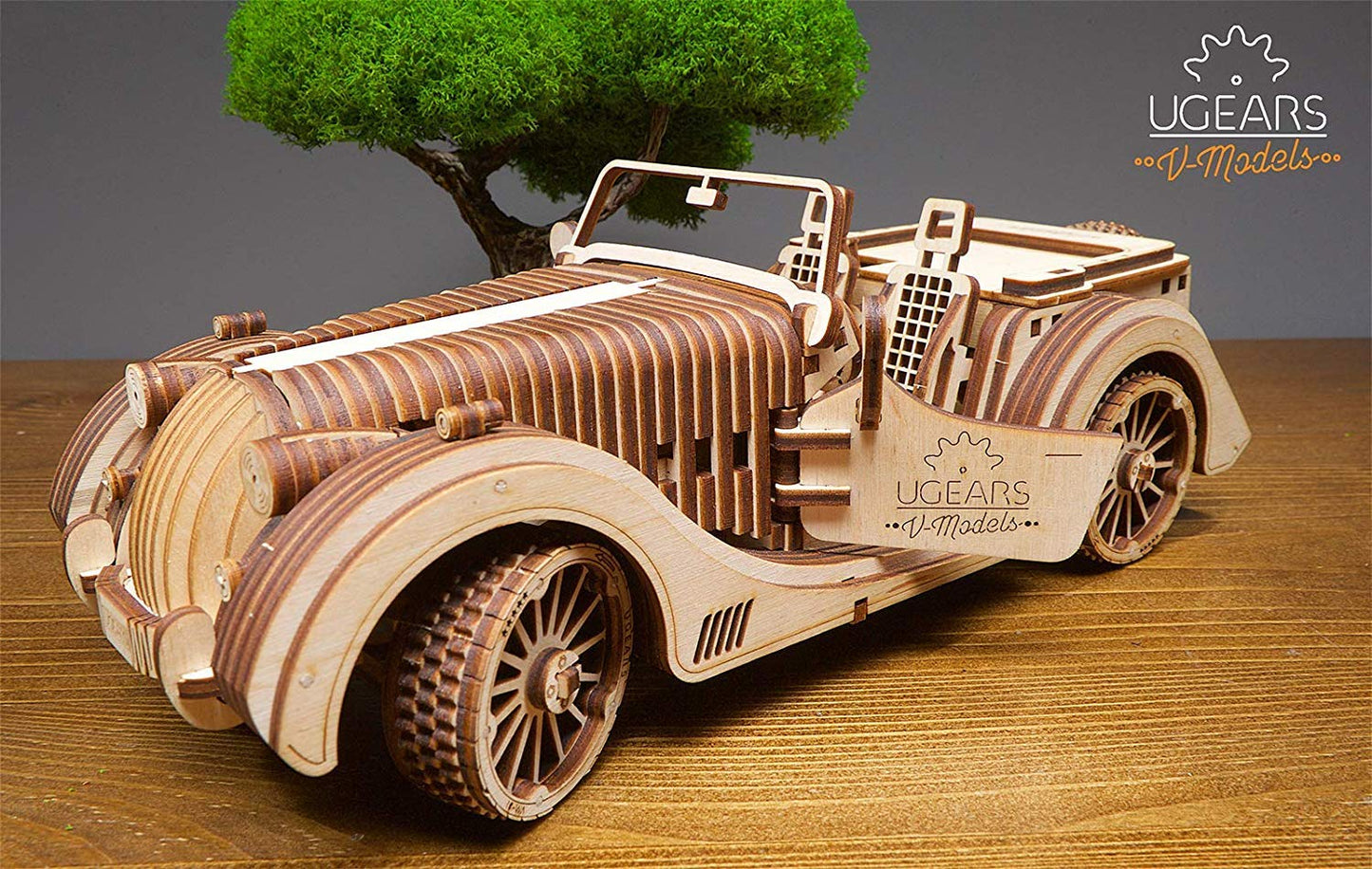 UGEARS VM-01 Roadster Vehicle – 3D Wooden car DYI – Fun Projects for Adults– 3D Mechanical Working Model Idea – Plywood Material with Transmission Integrated – Great Gift for Car Lovers