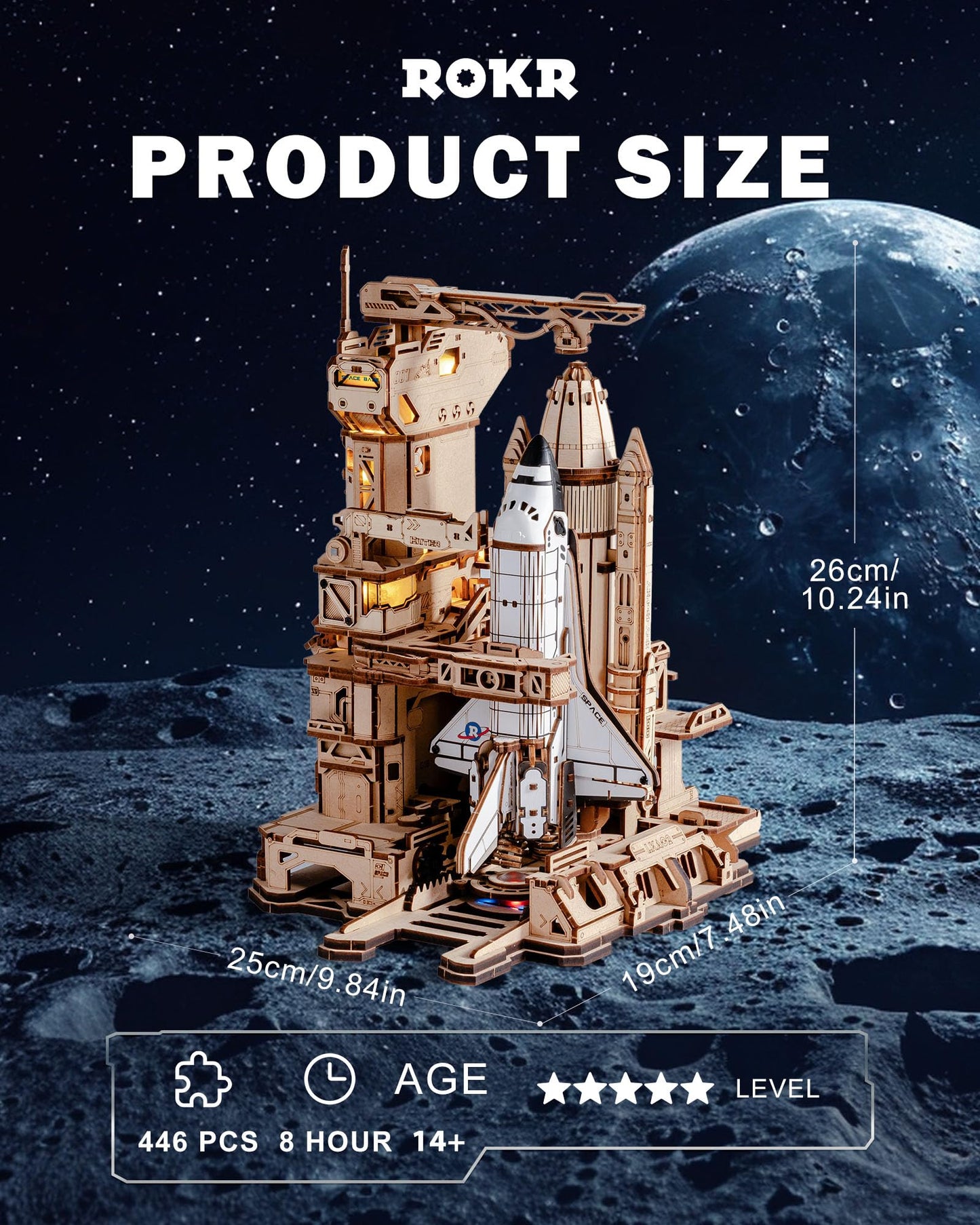 ROKR 3D Puzzles for Adults Space Shuttle, Interactive DIY Building Model with Lighting, Airplane Wooden Puzzles, Desk Decor, Engineering Gifts for Adults Men Teens 14+, STEM Project
