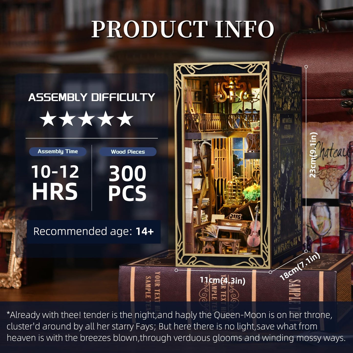 CCCDF Book Nook Kit, DIY Miniature Dollhouse Booknook Kit, 3D Wooden Puzzle Bookend Bookshelf Insert Decor with LED Light for Teens and Adults (Pianist with Nightingale)