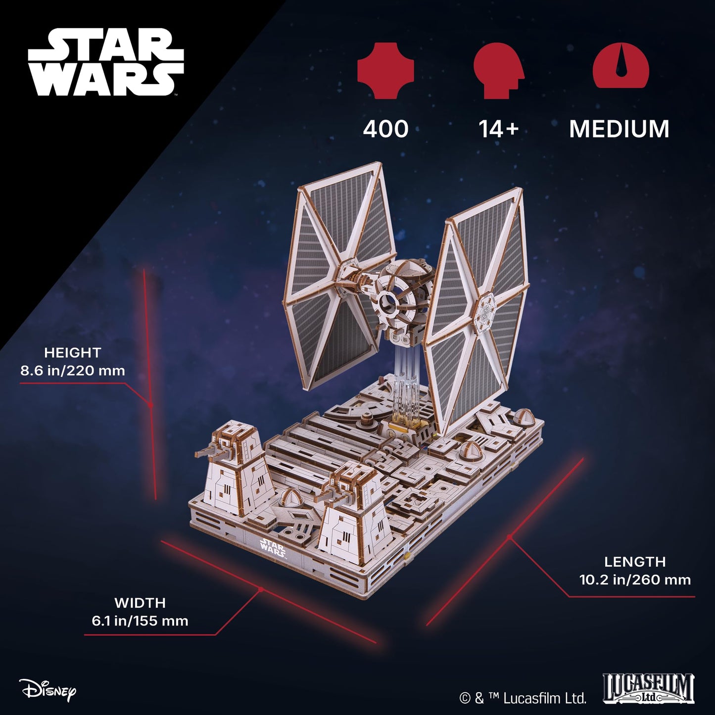 UGEARS Star Wars™ TIE Fighter™ 3D Wooden Puzzles for Adults – Mechanical Wooden Models for Adults to Build, Star Wars Model Kit, Wood 3D Puzzle Building Kits, Hobby Brain Teaser