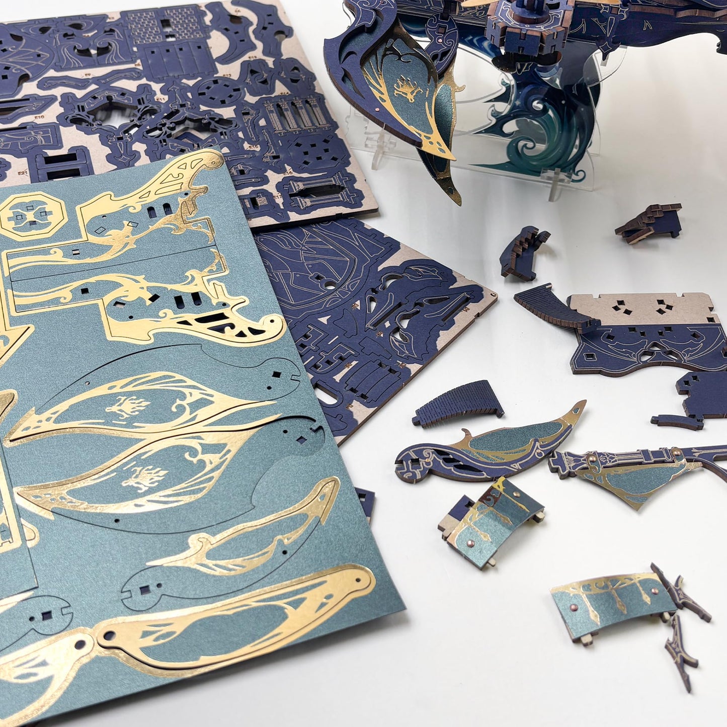 STRUCWOOD DIY 3D Wooden Puzzle Whale Spaceship,Miniature Wooden Dollhouse Model for Adults to Build,Gifts for Family Friends - Whale Ark of The Universe (Starlight Blue)