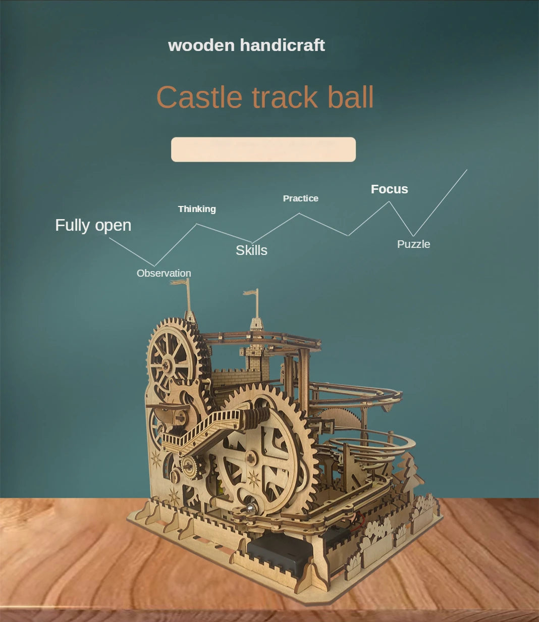 New DIY Fortress Track Ball Ornaments 3D Three-dimensional Wooden Puzzle Adult Educational Electric Assembly Toy DIY Wood Craft
