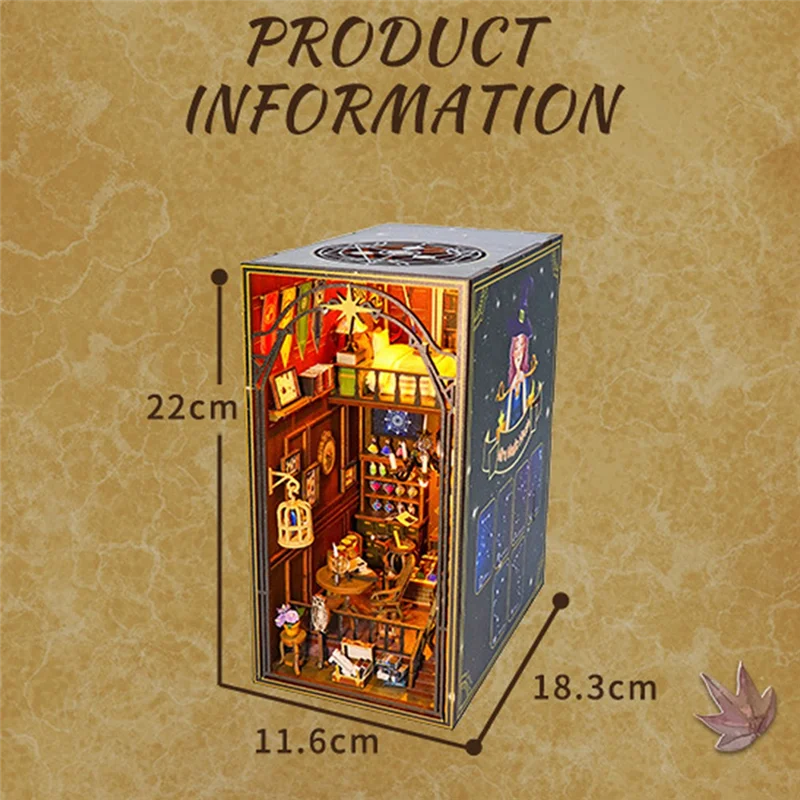 WOTT-DIY Book Nook Kit Wooden House 3D Puzzle Assembly Model Construction Bookshelf Insert Decoration