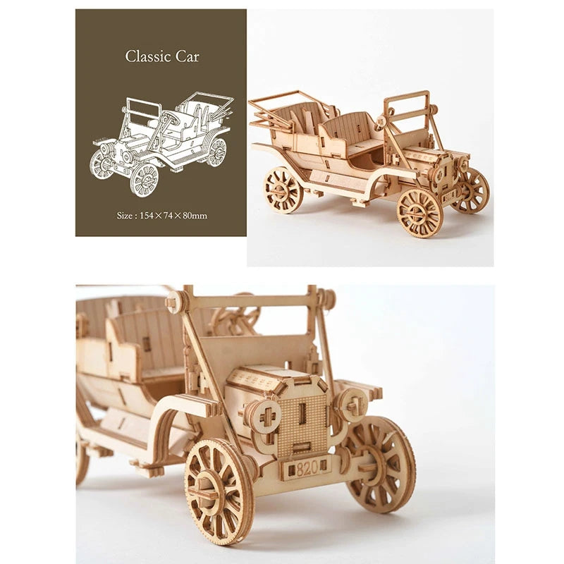 FRIHA-DIY Car Toys 3D Wooden Puzzle Assembly Model Wood Craft Kits Desk Decoration For Children Kids