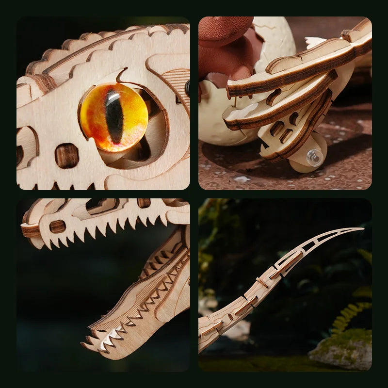 Robotime Rokr 3D Wooden Puzzle Velociraptor Mechanical DIY Velociraptor Walking Model Mechanical Construction Set 3D Wooden LD01