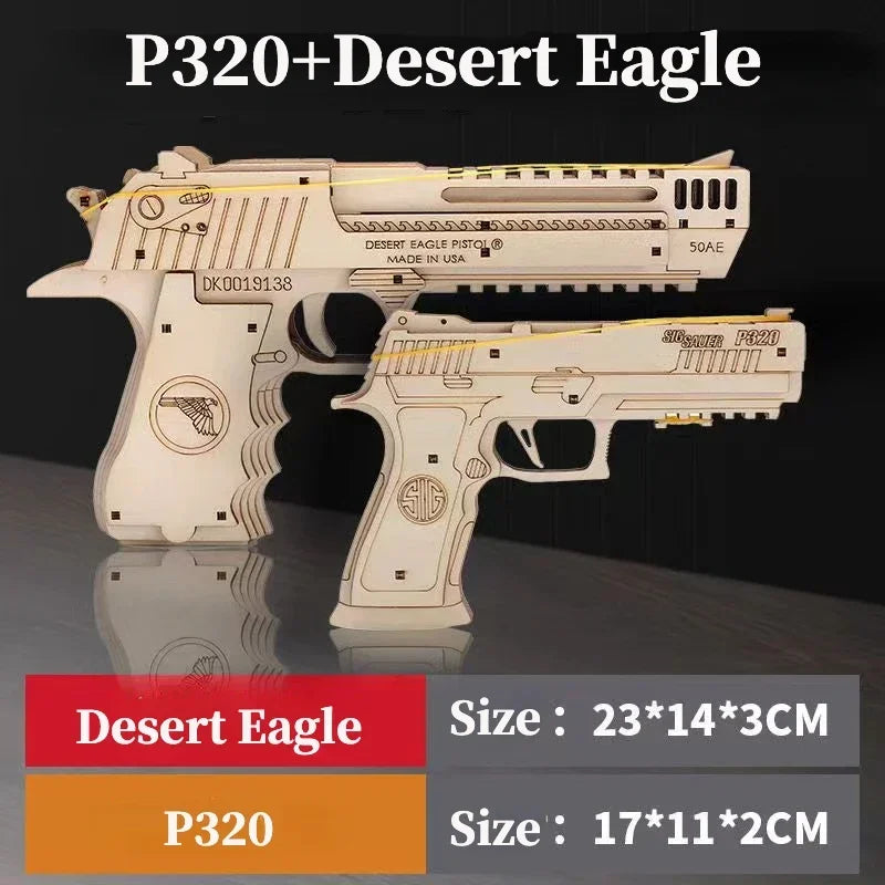 3D Wooden Mechanical Guns Shooting Models Building Block Assemble Outdoor Sport Puzzle Toy for Children Creative Gift