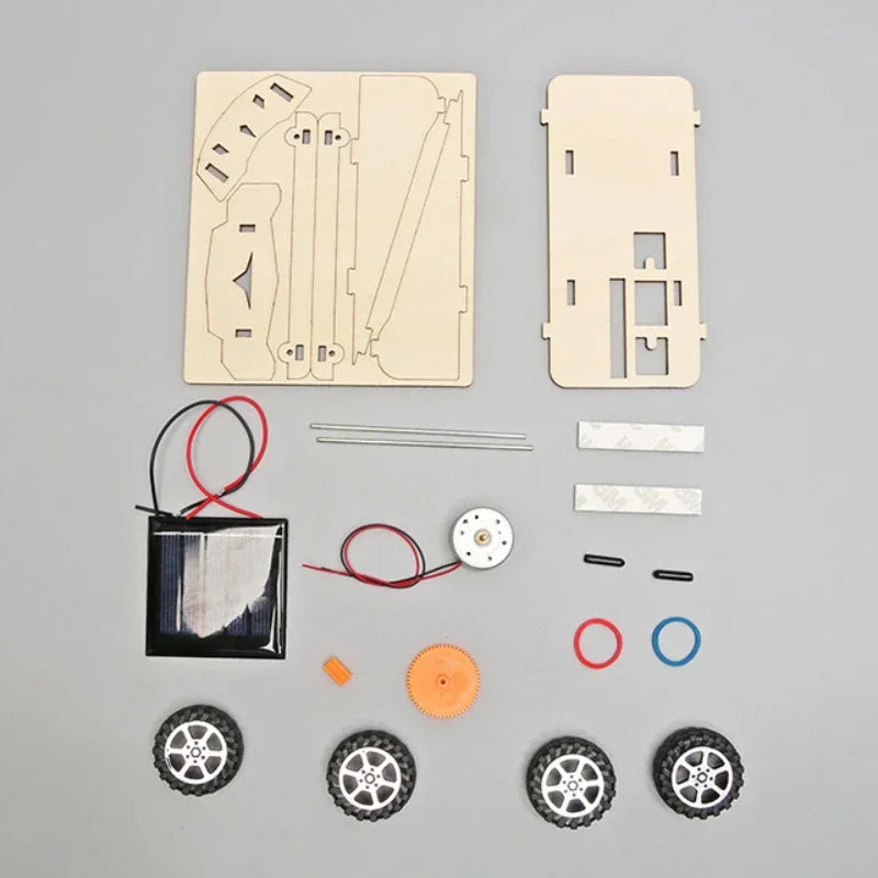 DIY Wooden Solar Car Science Experiment Building Projects Kit Moveable Solar Power RC Car Learning Toy for Children