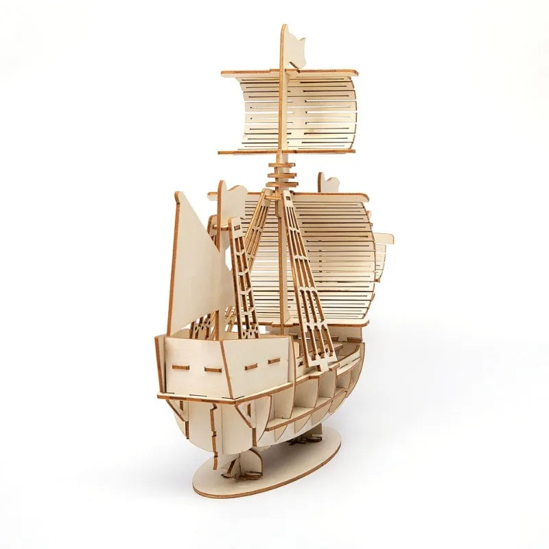 3D Sailboat Wooden Puzzle Assembly Model Puzzle DIY Wooden Crafts 3D Puzzle Toys Gifts