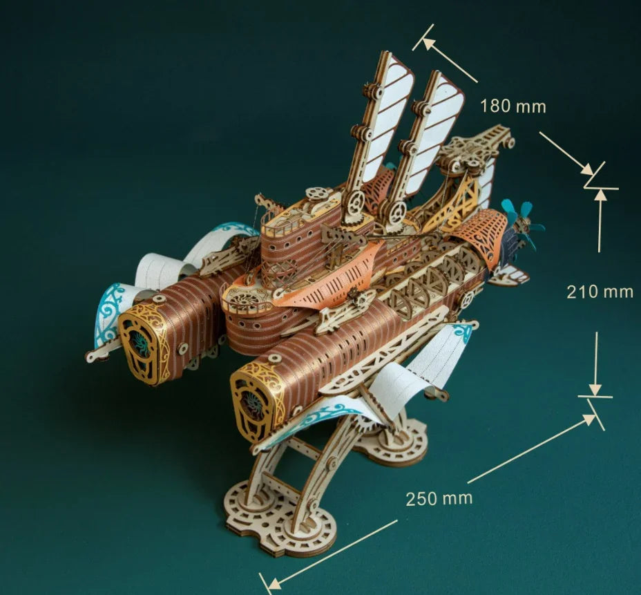 Steampunk Fantasy Airship 3D Wooden Puzzle Model Building Kits Submarine Handicraft Masterpiece DIY Assembly Toy