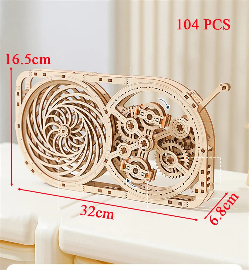 DIY Wooden Model 3D Puzzle Miniature Building Kit Mechanical Gear Rotation Educational Jigsaw Puzzle for Children Birthday Gifts